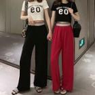 Short-sleeve Number T-shirt + Wide-leg Pants