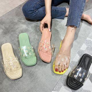 Floral Print Pvc Strap Slide Sandals
