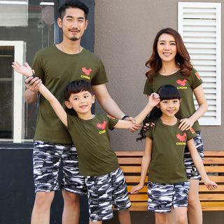 Family Set : Print Short-sleeve T-shirt + Camouflage Shorts