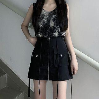 Tie-dyed Tank Top / A-line Cargo Skirt / Set