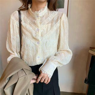 Mock-neck Lace Trim Blouse