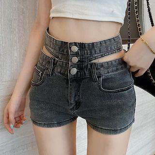 Cut-out High-waist Denim Shorts