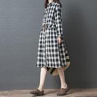 Long-sleeve Gingham Buttoned Midi Dress