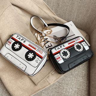 Mini Faux Leather Cassette Tape Print Crossbody Bag