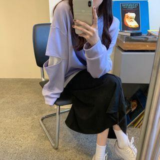 Cut-out Sleeve Round-neck Pullover