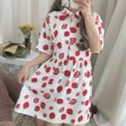 Printed Short-sleeve Shirt Dress Strawberry - White - One Size