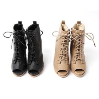 Peep-Toe Lace-Up Boots