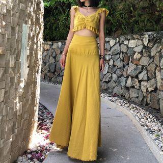 Set: Sleeveless Cropped Top + A-line Maxi Dress