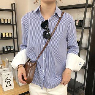 Long-sleeve Color Panel Striped Shirt