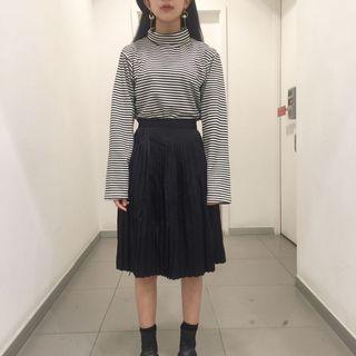 Mock Neck Striped Long-sleeve T-shirt