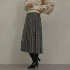 Houndstooth Pleated Long Knit Skirt
