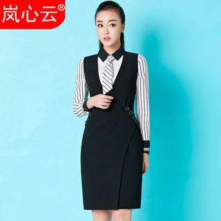Sleeveless V-neck Sheath Dress / Set: Sleeveless V-neck Sheath Dress + Blouse