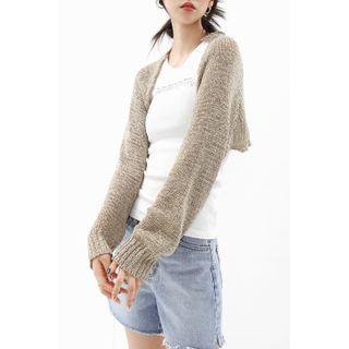 Long-sleeve Knit Bolero Beige - One Size
