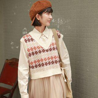 Argyle V-neck Knit Vest As Shown In Figure - One Size