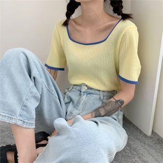 Square Neck Contrast-trim Top