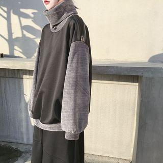 Patchwork Turtleneck Pullover Black - One Size