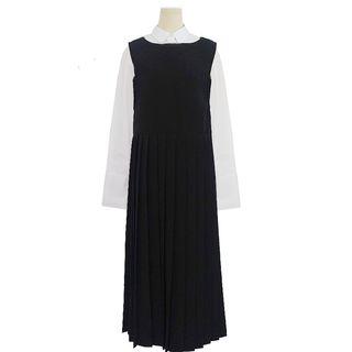 Plain Shirt / Sleeveless Pleated Midi Dress