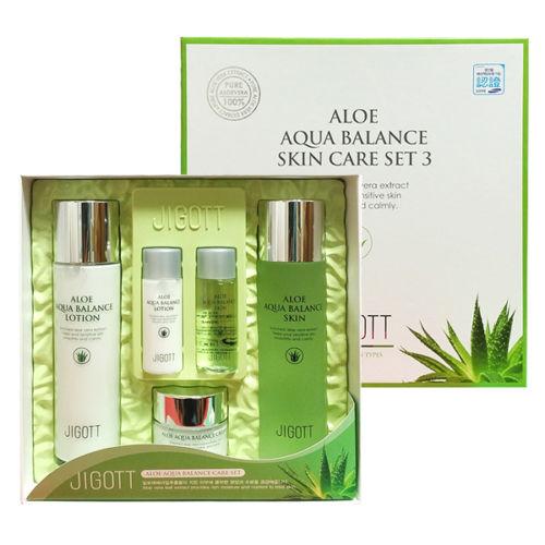 Jigott - Aloe Aqua Balance Skin Care Set 3: Toner 150ml + Toner 30ml + Lotion 150ml + Lotion 30ml + Cream 50ml 5 Pcs