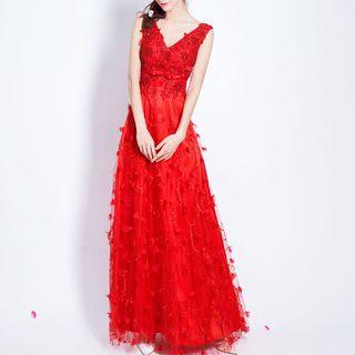 Sleeveless Embroidered A-line Evening Gown
