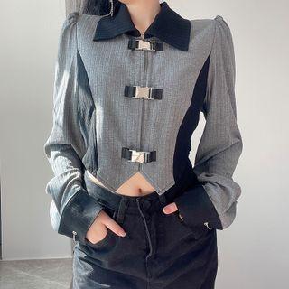 Contrast Collar Snap Buckle Crop Top