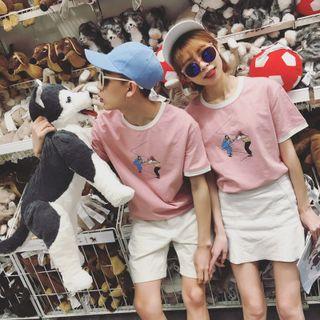 Couple Matching Cartoon Print Short-sleeve T-shirt