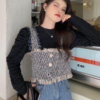 Long-sleeve Top / Tweed Camisole Top