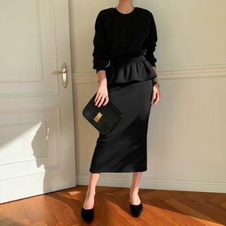 Peplum H-line Long Sweatshirt Dress