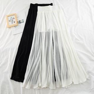 High-waist Mesh Pleated Wide-leg Pants