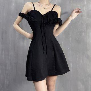 Cold-shoulder Drawstring Ruffled A-line Dress