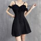 Cold-shoulder Drawstring Ruffled A-line Dress