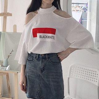 Shoulder Cut Out 3/4-sleeve T-shirt
