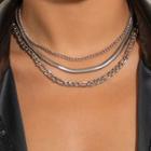 Set Of 3: Alloy Choker (various Designs) 2682 - Set - Silver - One Size