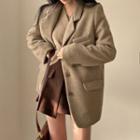 Plain Single-breasted Coat Khaki - One Size