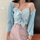 Bow-front Check Camisole Top / Cardigan