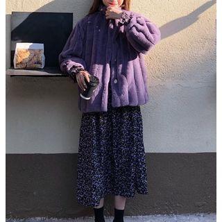 Long-sleeve Floral Midi Dress / Fleece Jacket