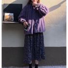 Long-sleeve Floral Midi Dress / Fleece Jacket