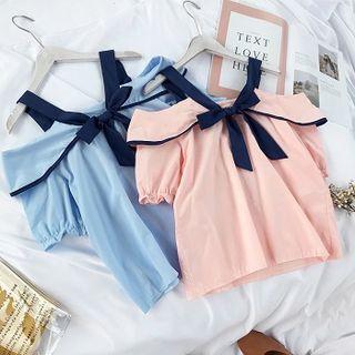 Bow Open Shoulder Short-sleeve Blouse