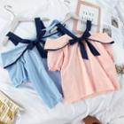 Bow Open Shoulder Short-sleeve Blouse