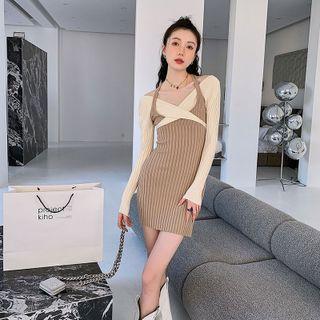 Mock Two-piece Knotted Ribbed Knit Dress