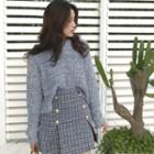 Crewneck Color-block Long-sleeve Sweater Blue - One Size