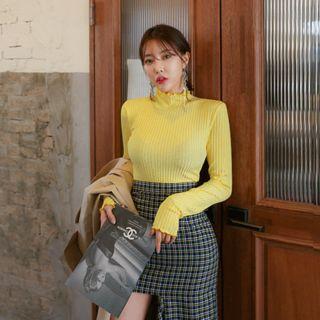 Mock-neck Slim-fit Ribbed Top