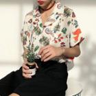Printed Short-sleeve Chiffon Blouse As Shown In Figure - One Size