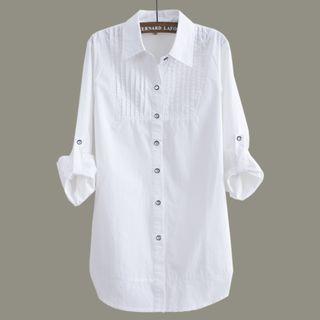 Stand-collar Long-sleeved Plain Slim Long Blouse