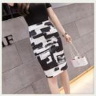 High-waist Print Midi Pencil Skirt Black & White - One Size