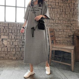 Lettered Long Hoodie Dress Black - One Size