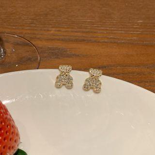 Rhinestone Bear Earring 1 Pair - Gold - One Size