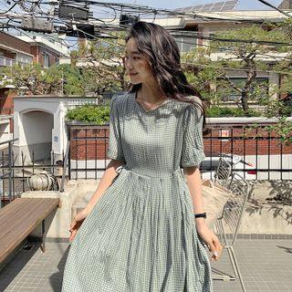 Check Long Pleat Dress