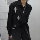 Cross Embroidered Zip-up Shirt Black - One Size