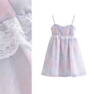 Spaghetti Strap Tie Dye Lace Trim Mini Dress