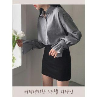 Puff-sleeve Stripe Cotton Shirt